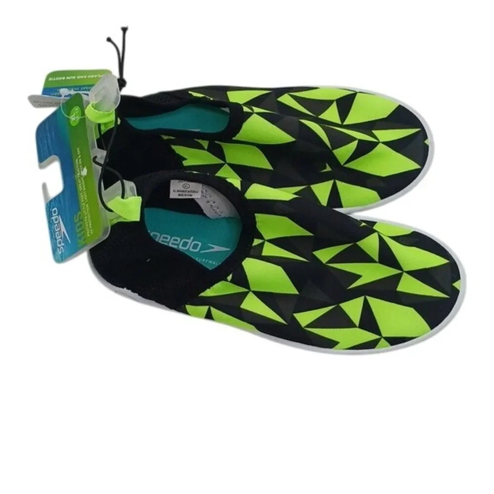 Speedo Boys Splash Sun Bootie Water Shoes Black Green Size XL 11/12 New